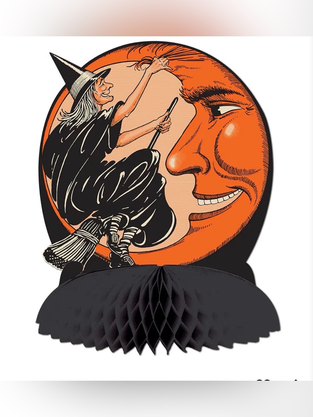 Vintage Witch & Moon Honeycomb Table Centerpiece - Black and Orange